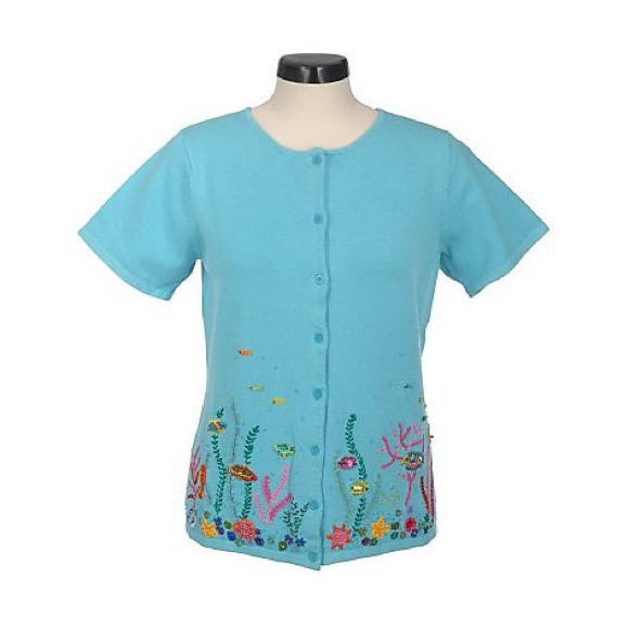 NWT Quacker Factory Coral Reef Short Sleeve Cardigan - Picture 1 of 4